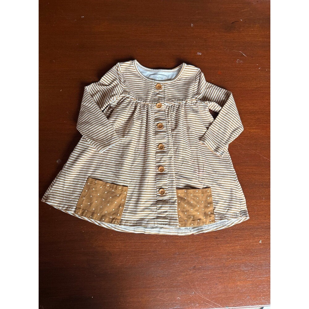 Sweet Honey Striped long sleeve girls dress top with polka dot pockets